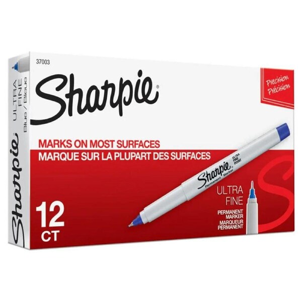 Sharpie Permanent Marker Ultra Fine 0.3mm Blue Pack 12