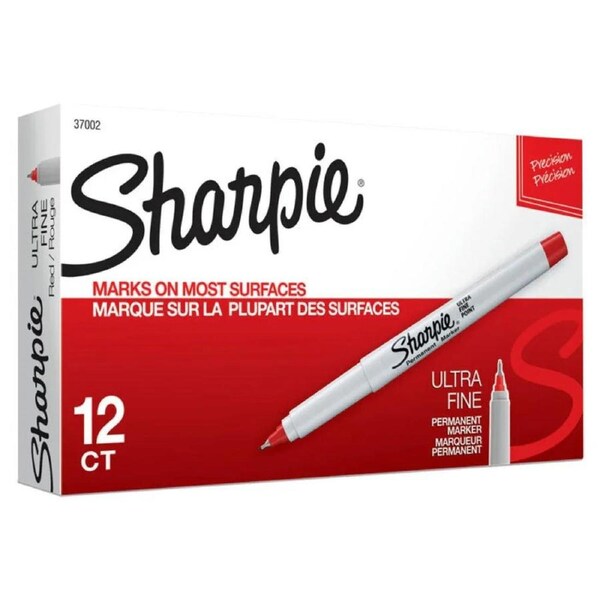 Sharpie Permanent Marker Ultra Fine 0.3mm Red Pack 12
