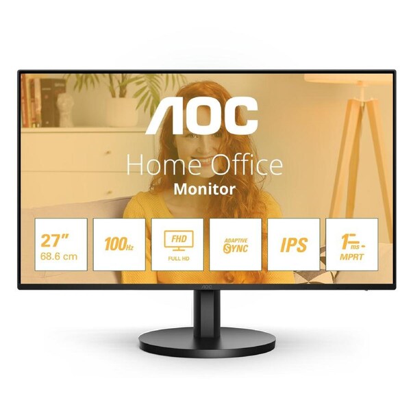 AOC 27" IPS, 120Hz, 250cd/m2, Full HD 1920 ×1080 2w Speakers, 3-Way Frameless Slim HDMI, VGA Tilt Low Blue, Flicker Free, VESA 100, Office Monitor