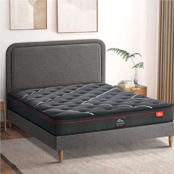 Oikiture Bed Frame Queen Size Platform Base Mattress Beds Grey Linen Fabric