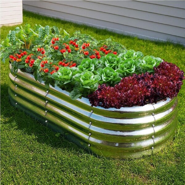 Livsip Garden Bed 160x80x42cm Oval Galvanised Steel Silver
