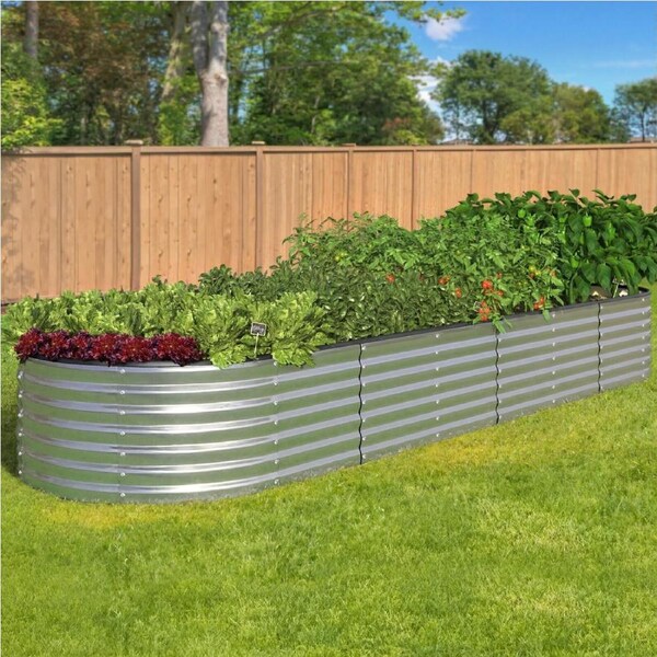 Livsip Raised Garden Bed 320x80x56cm Oval Container Silver
