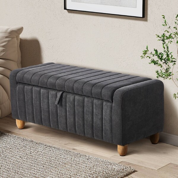 Oikiture Storage Ottoman Couch Footstool Linen Toy Chest Bench Blanket Box Grey