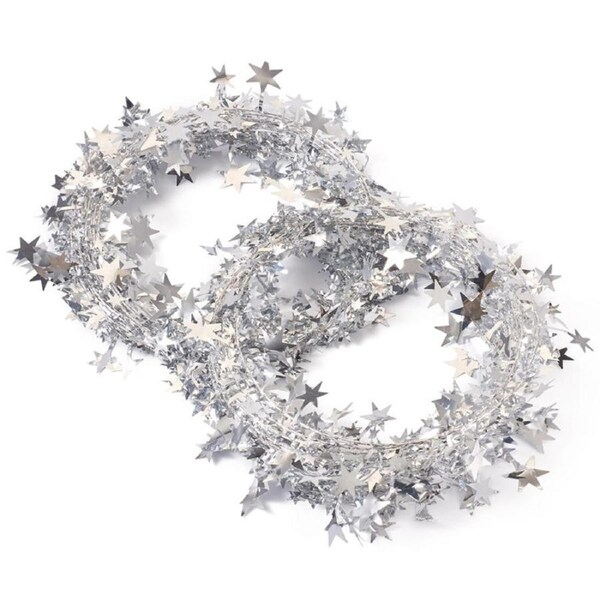 Catzon 2Pcs 24FT Star Tinsel Garlands for Holiday Wall Xmas Tree Decor-Silver