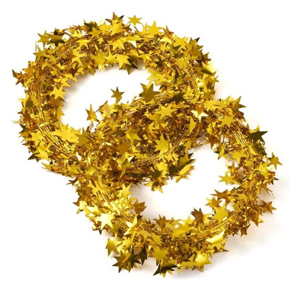 Catzon 2Pcs 24FT Star Tinsel Garlands for Holiday Wall Xmas Tree Decor-Gold