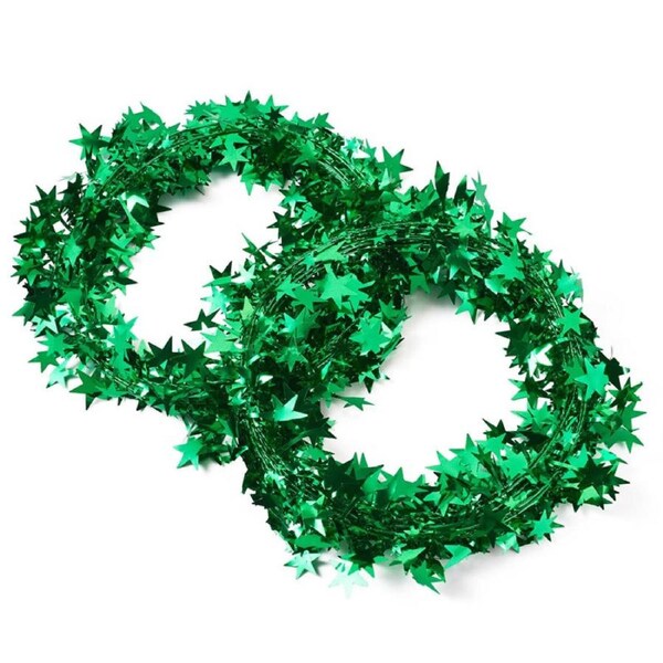 Catzon 2Pcs 24FT Star Tinsel Garlands for Holiday Wall Xmas Tree Decor-Green