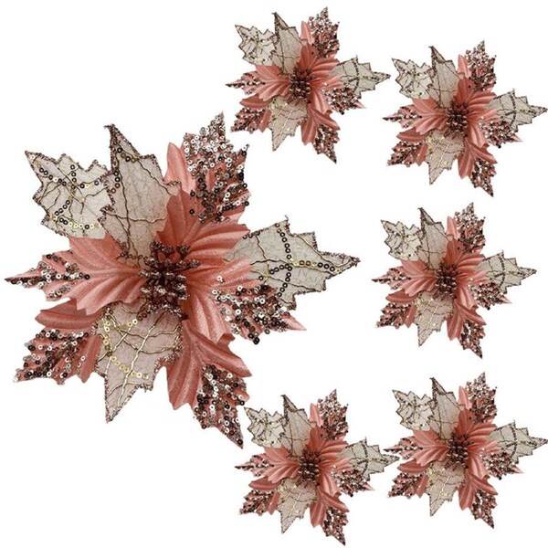 Catzon 6 Pcs Christmas Poinsettia Picks for Party Wedding Decor-RosyGold