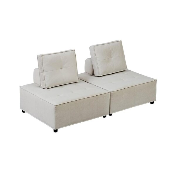 Foret 2pc Armless Seat Modular Extension Ottoman Couch Velvet Sofa 4 Colors Beige