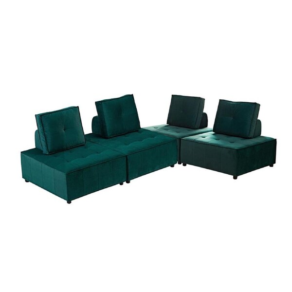 Foret 4pc Armless Seat Modular Extension Ottoman Couch Velvet Sofa 4 Colors Green