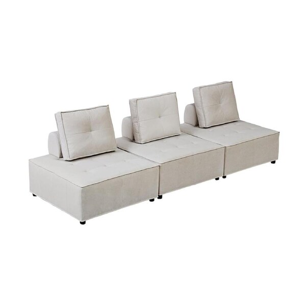 Foret 3pc Armless Seat Modular Extension Ottoman Couch Velvet Sofa 4 Colors Beige