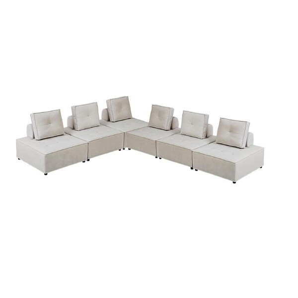 Foret 6pc Armless Seat Modular Extension Ottoman Couch Velvet Sofa 4 Colors Beige