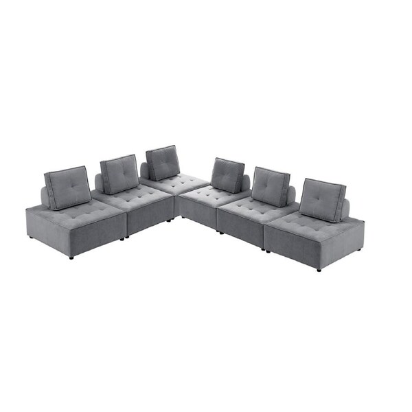 Foret 6pc Armless Seat Modular Extension Ottoman Couch Velvet Sofa 4 Colors Light Grey