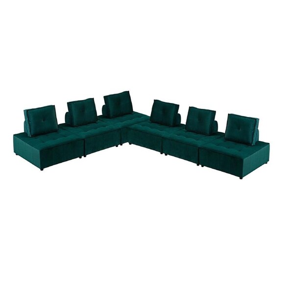 Foret 6pc Armless Seat Modular Extension Ottoman Couch Velvet Sofa 4 Colors Green