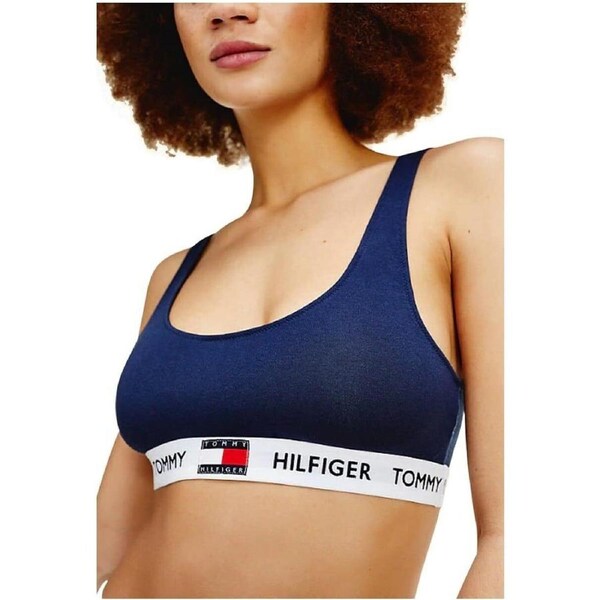 Tommy Hilfiger Crop Top Logo Underband Organic Cotton Bralette Tank - Navy S