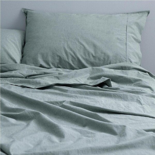 Canningvale Vintage Softwash Cotton Sheet Set Forest Green Melange Single