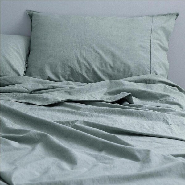 Canningvale Vintage Softwash Cotton Sheet Set Forest Green Melange Double
