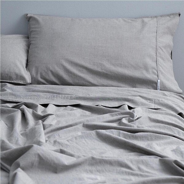 Canningvale Vintage Softwash Cotton Sheet Set Smokey Grey Melange Single