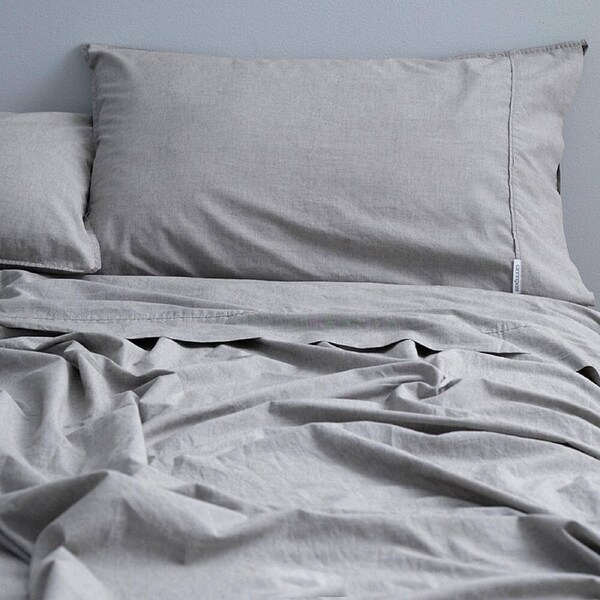 Canningvale Vintage Softwash Cotton Sheet Set Smokey Grey Melange Double