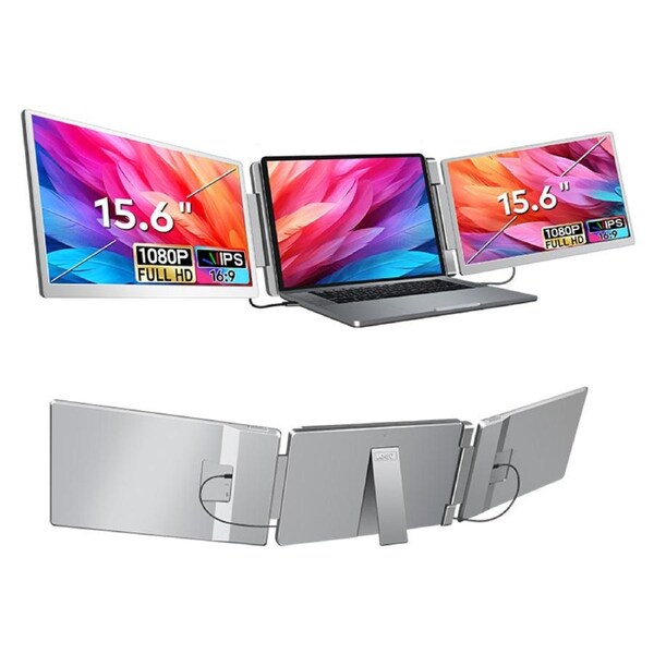 Trion 15.6-inch 360° trifold portable monitor 1080P IPS FHD Laptop Screen Extender - Grey (AU Version)
