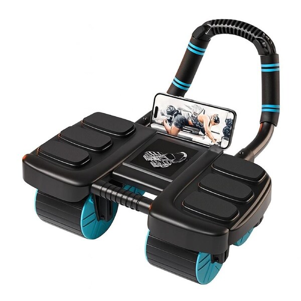 Ab Roller with Automatic Rebound 4-Wheel Core Trainer Black