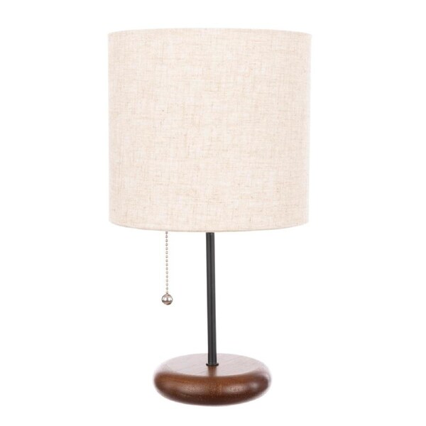 Academy Gian Table Lamp Set of 2 Wooden Base Bedside Lamps Taupe/Walnut