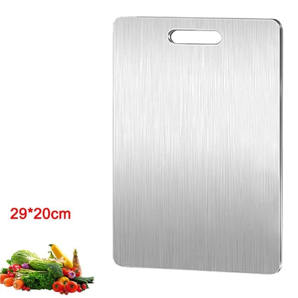 OZNALA 304 Stainless Titanium Cutting Board Titanium Chopping Boards Double-Sided Food Grade Kitchen Cutting Mat Portable Cutting Board Serving For Kitchen Camping 29*20cm