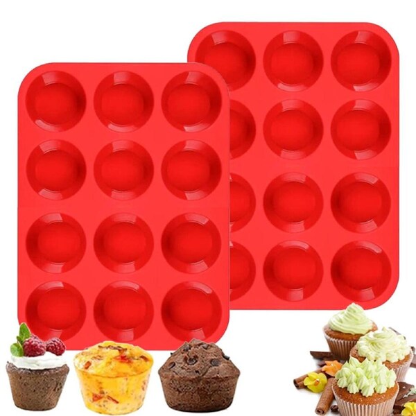 2 Pack 12 Holes Silicone Baking Mold for Baking 3D Bakeware Chocolate Round Mold