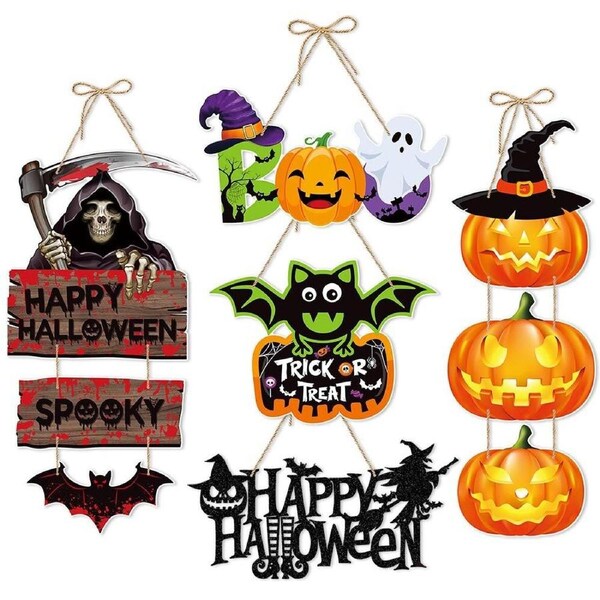 5Pcs Halloween Party Decors Ghost Bat Door Hanging Pendents Festival Decorations