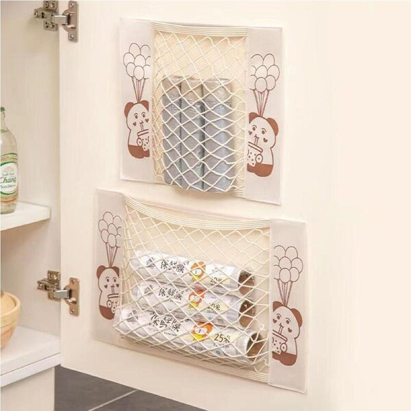 2pcs Kitchen Self-adhesive Trash Bag Storage Net String Bag Kitchen Mesh Storage