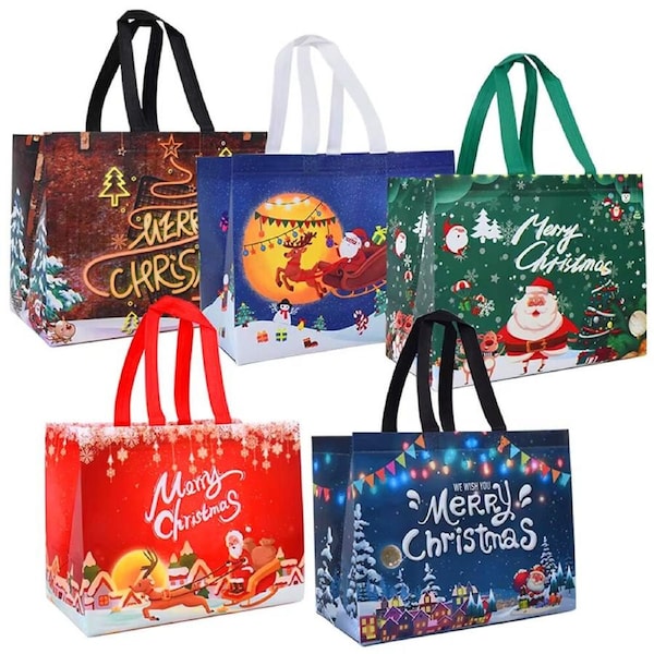 15pcs Christmas Gift Bag Reusable Santa Claus Snowman Candy Gift Packaging Bag