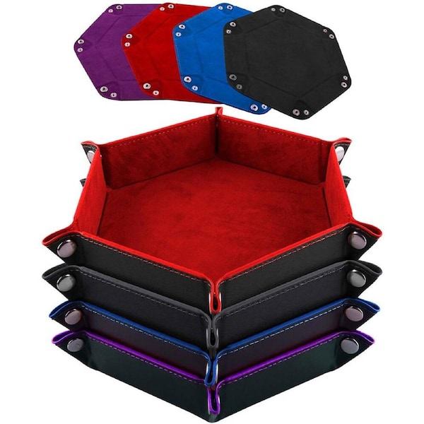 4 Pcs Dice Tray Set Foldable Hexagon Dice Rolling Tray Pu Leather Dice Holder