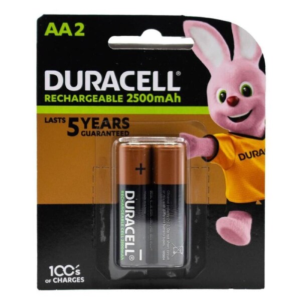 2pc Duracell AA Size Alkaline Battery Pack 2500mAh Rechargeable Batteries
