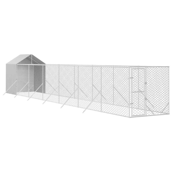 Outdoor Dog Kennel with Roof Silver 2x14x2.5 m