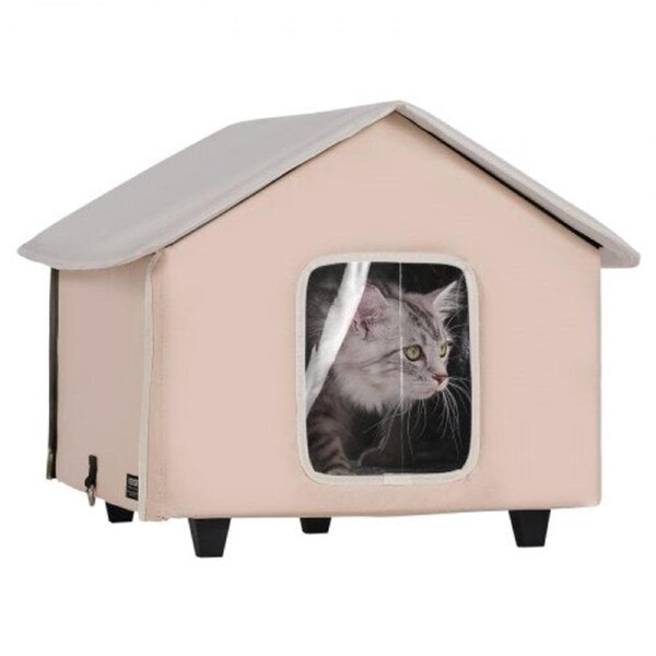 Andala Elevated Heated Cat House Kitty Shelter W/ Heated Pad, Brown (M)