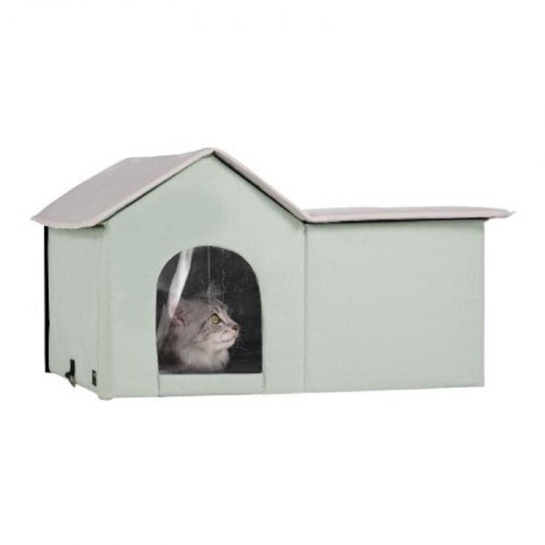 Andala Heated Cat House Foldable Kitty Shelter W/ Heated Pad, Green (L)