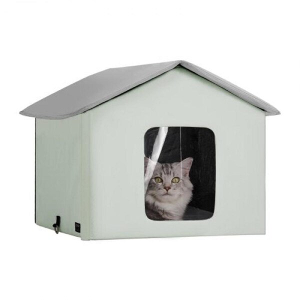 Andala Heated Cat House Foldable Kitty Shelter W/ Heated Pad, Green (M)