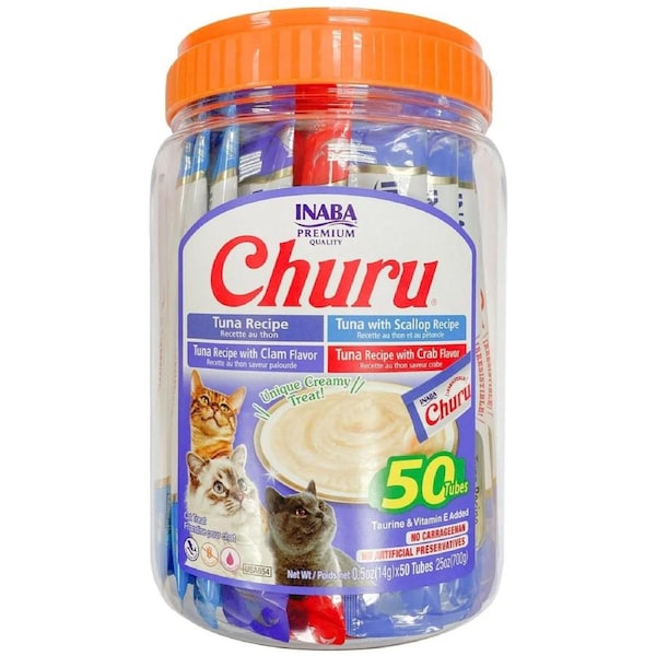 Inaba Cat Churu Puree Tuna Seafood Varieties 50pk Tub