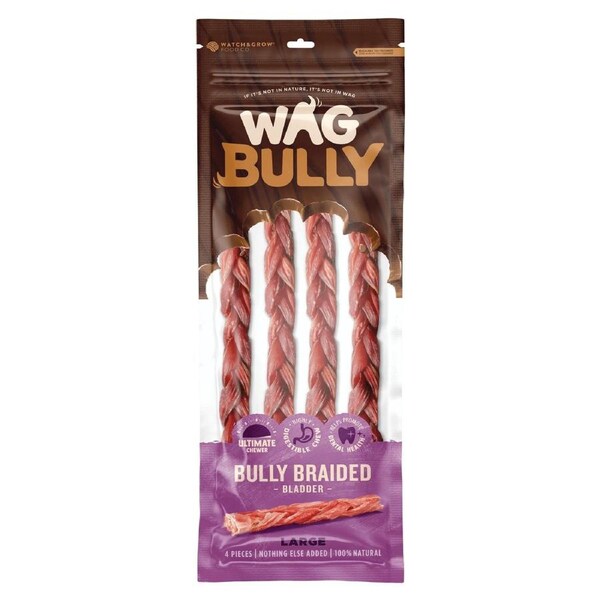Wag Braided Bully Stick Large 4 Pack