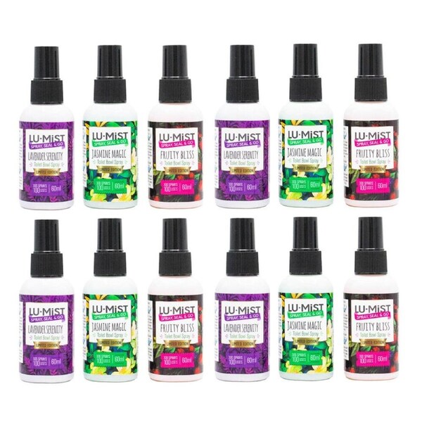 12PK Lumist 60ml Toilet Bowl Spray Assorted Fragrance Odour Eliminator