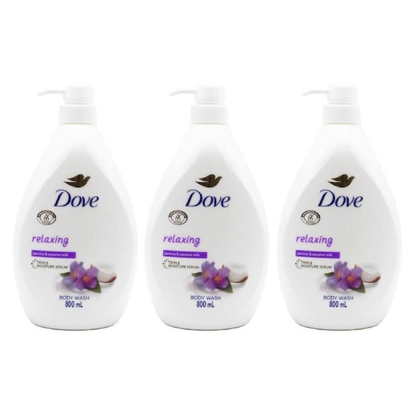 3PK Dove Relaxing 800ml Body Wash Triple Moisture Serum Jasmine & Coconut Milk