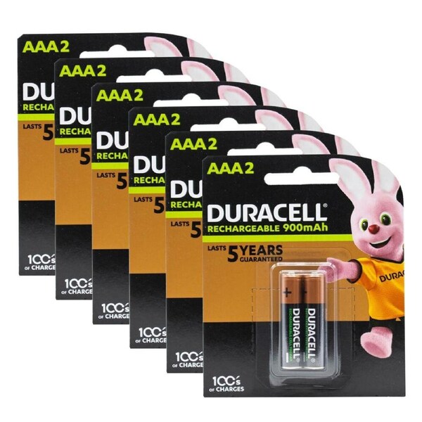 6x 2pc Duracell 1.2V AAA Size Battery Pack 900mAh Rechargeable Batteries