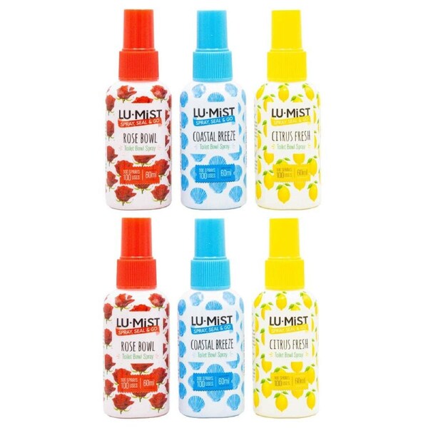 6PK Lumist 60ml Toilet Bowl Spray Seal Go Assorted Fragrance Odour Eliminator