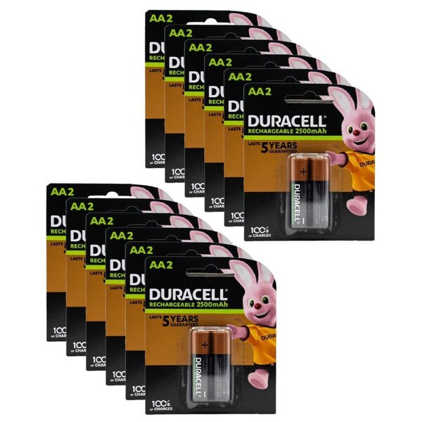 12x 2pc Duracell AA Size Alkaline Battery Pack 2500mAh Rechargeable Batteries