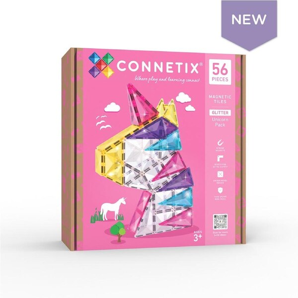CONNETIX Magnetic Tiles Glitter Unicorn Pack, 56 pc