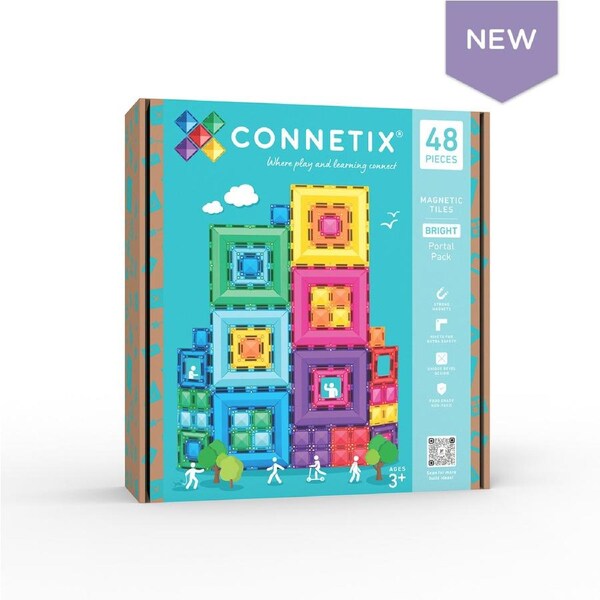 CONNETIX Magnetic Tiles Bright Portal Pack, 48 pc