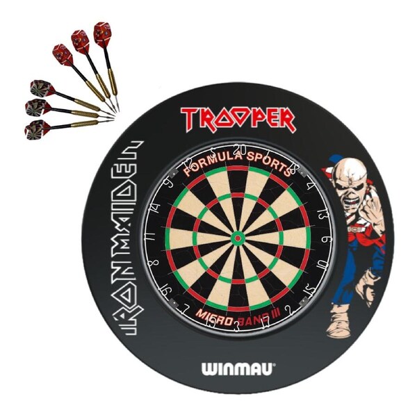 Formula Micro Band 3 Dart Board + Winmau Iron Maiden Trooper Surround + Darts Set