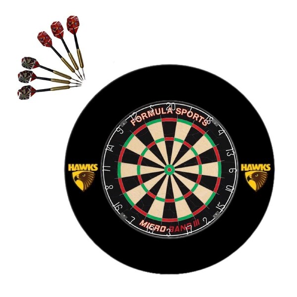 Micro Band 3 Dartboard + Hawthorn Hawks AFL Surround + Darts Set