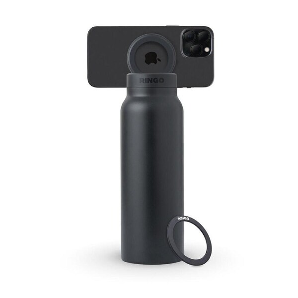Ringo Insulated Water Drink Bottle w/ Magnetic Phone Mount 710ml Black
