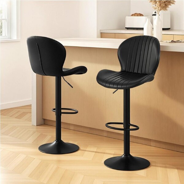 2x Artiss Bar Stools Gas Lift Leather Shell Black