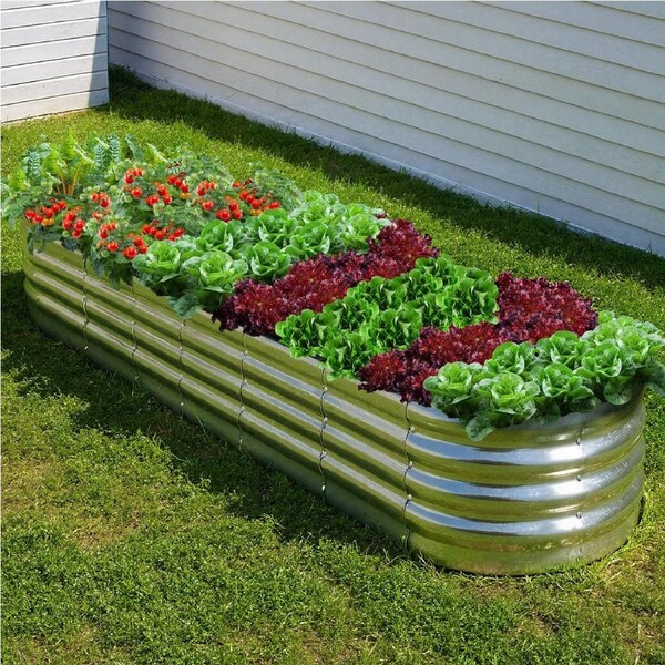 Livsip Garden Bed Oval Galvanised Steel Planter Box Outdoor 320x80x42cm Silver